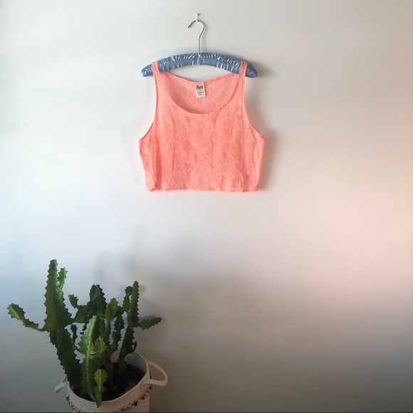 PINK Orange Peach Lace Crop Top Small - Picture 1 of 6
